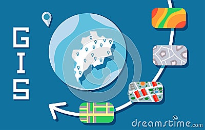 GIS Software Concept, Geographic Information System. Vector illustration. Vector Illustration