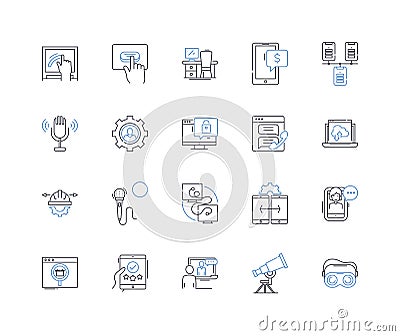 Gismos line icons collection. Tech, Devices, Gadgets, Electronics, Innovation, Robots, Smartphs vector and linear Vector Illustration