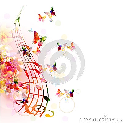 Music background with colorful G-clef and music notes vector illustration design. Artistic music festival poster, live concert eve Vector Illustration