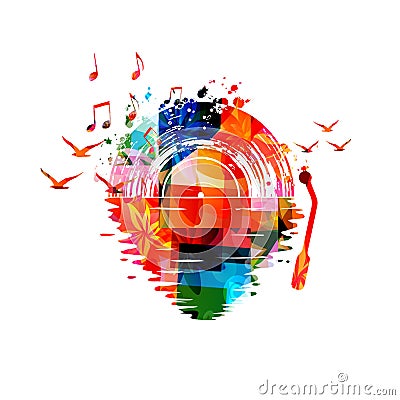 Colorful LP vinyl record disc for live jazz, blues, rock concert events, music festivals and shows, party flyers, invitations, ban Vector Illustration