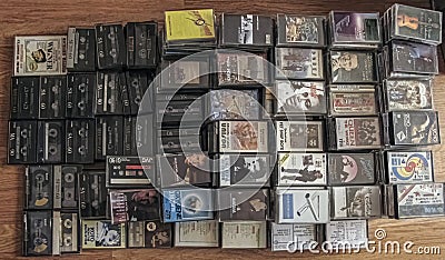 Audio cassette collection on the floor Editorial Stock Photo