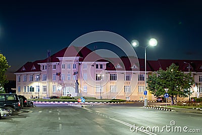 Giurgiu town hall. Vlad Tepes neighborhood at night Editorial Stock Photo