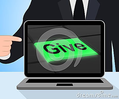 Give Button Displays Bestowed Allot Or Grant Stock Photo