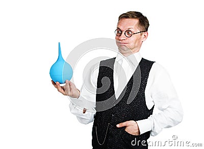 Give an enema to his patient Stock Photo