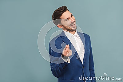 Give me money. Foxy businessman toothy smiling Stock Photo