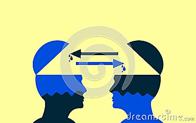 Give and receive Concept with Human Heads Exchanging knowledge and thoughts. Conceptual idea of exchange between human experiences Stock Photo