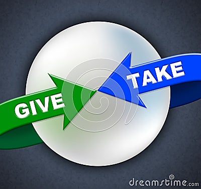 Give Take Arrows Shows Donated Proffer And Taking Stock Photo