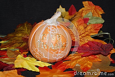 GIVE THANKS, Pumpkin season, Thanksgiving, Halloween Stock Photo