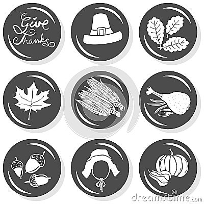 Give thanks round monochrome icon set Vector Illustration