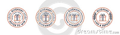 Giveaway circle labels set. Giveaway enter to win, like and repost Vector Illustration