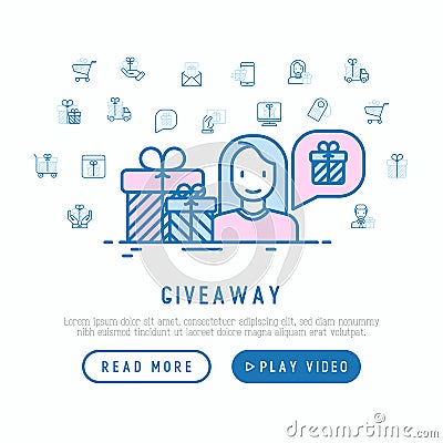 GIveaway concept: woman with gift Vector Illustration