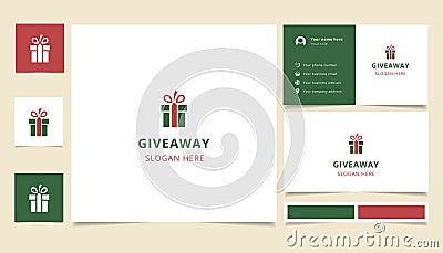 Giveaway logo design with editable slogan. Branding book and business card template. Vector Illustration