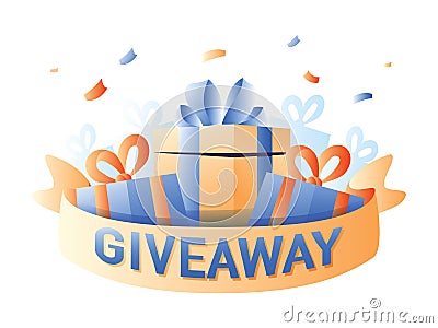 Giveaway for promo in social network, advertizing of giving present, like or repost isolated icon vector. Business acc Vector Illustration
