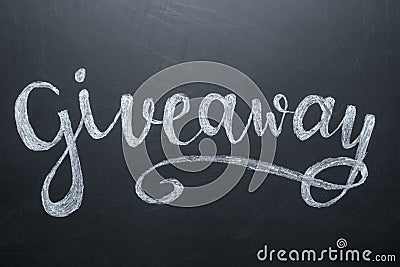 Giveaway retro card with handwritten chalk lettering. Template for social media. Stock Photo