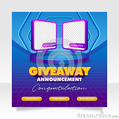 Giveaway winner announcement social media post banner template Vector Illustration