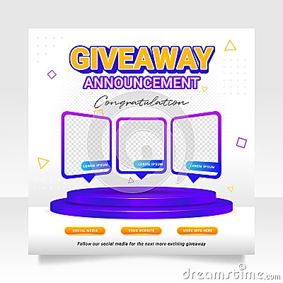 Giveaway winner announcement social media post banner template Vector Illustration