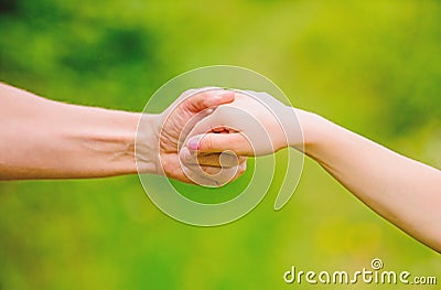Giving all support to kid. Helpful hand of father. Upbringing and child development. Kindness and support. Trustful Stock Photo