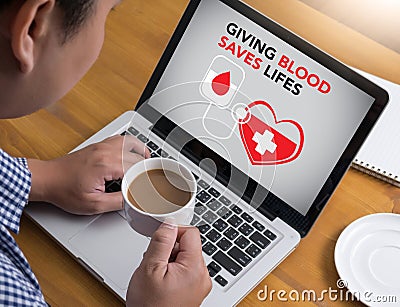 GIVING BLOOD SAVES LIFES Blood Donation Give Life Stock Photo