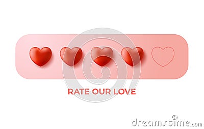 Giving Five Heart Rating concept. Review, Feedback or Satisfaction Status concept. Valentine day, rate our love. Vector Vector Illustration