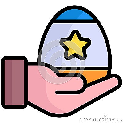 giving hand, Easter egg flat line icon Vector Illustration