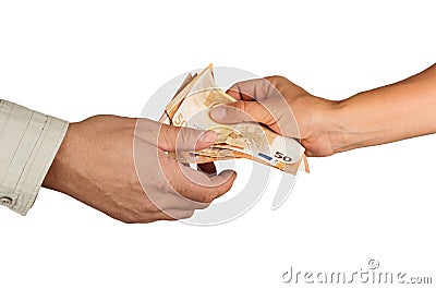 Giving money hand to hand Stock Photo