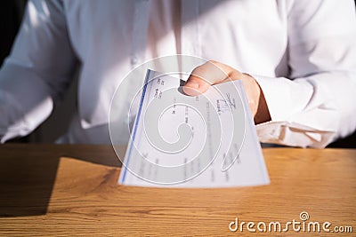 Giving Payroll Cheque. Business Office Rent Stock Photo