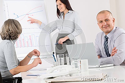 Giving presentation mature man during meeting Stock Photo