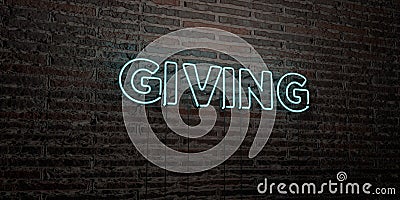 GIVING -Realistic Neon Sign on Brick Wall background - 3D rendered royalty free stock image Stock Photo