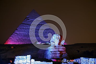 Giza pyramid and Sphinx, Magical Sound and Light Show Editorial Stock Photo