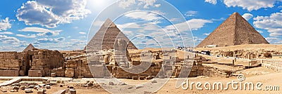 Giza Pyramids and the Sphinx, beautiful Egyptian panorama Stock Photo