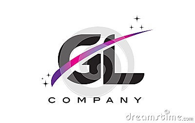 GL G L Black Letter Logo Design with Purple Magenta Swoosh Vector Illustration