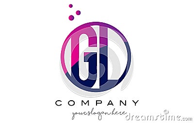 GL G L Circle Letter Logo Design with Purple Dots Bubbles Vector Illustration