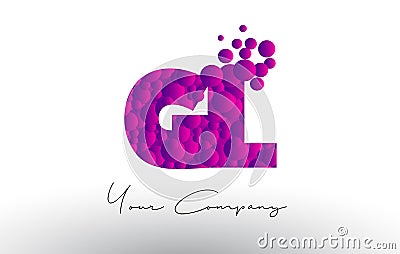 GL G L Dots Letter Logo with Purple Bubbles Texture. Vector Illustration