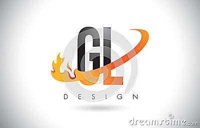 GL G L Letter Logo with Fire Flames Design and Orange Swoosh. Vector Illustration