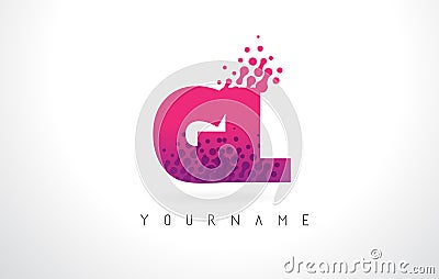 GL G L Letter Logo with Pink Purple Color and Particles Dots Design. Vector Illustration