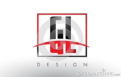 GL G L Logo Letters with Red and Black Colors and Swoosh. Vector Illustration