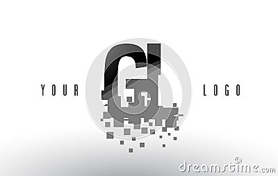 GL G L Pixel Letter Logo with Digital Shattered Black Squares Vector Illustration