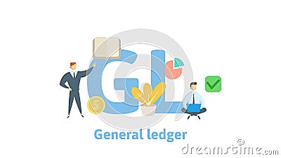 GL, General Ledger. Concept with keywords, letters and icons. Flat vector illustration. Isolated on white background. Vector Illustration