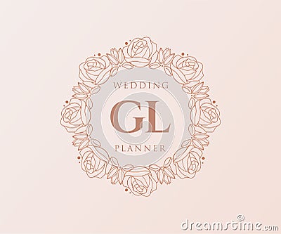 GL Initials letter Wedding monogram logos collection, hand drawn modern minimalistic and floral templates for Invitation cards, Vector Illustration