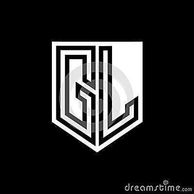 GL Logo monogram shield geometric black line inside white shield color design Vector Illustration