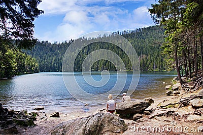 Glacial Black lake Cerne jezero, Sumava mountains, South Bohemian Region, Czech Republic Editorial Stock Photo