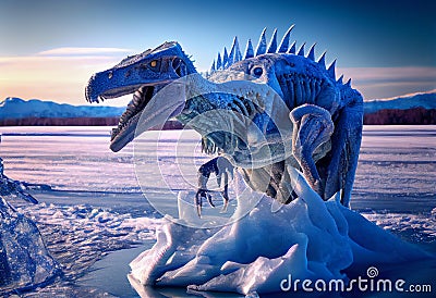 glacial period. extinction of the dinosaurs. reptile ingrown into ice. Stock Photo