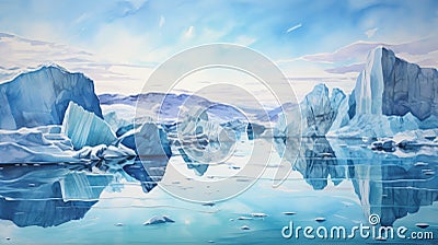 Glacier Of Australia Watercolor Illustration - Captivating Iceberg Landscape Art Cartoon Illustration