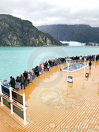 Glacier Bay National Park - 9 1 22 - Tourists viewing the glaciers from the deck of a cruise ship Editorial Stock Photo