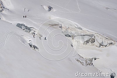 Glacier crevasses and seracs in a snow field in the Mont Blanc a Stock Photo