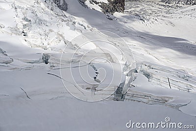 Glacier crevasses and seracs in a snow field in the Mont Blanc a Stock Photo