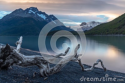 Glacier Dickson and Lago Dickson at Campsite Dickson while hiking the O Stock Photo