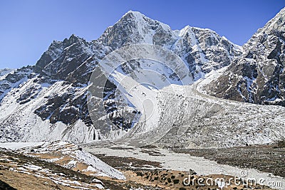 Glacier beside of everest basecamp from everest trek Stock Photo