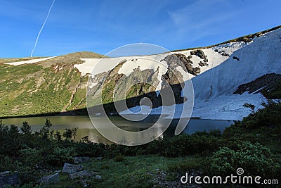 Glacier on the Ivanovskoe Lake. Kuznetskiy Alatau. Republic of K Stock Photo
