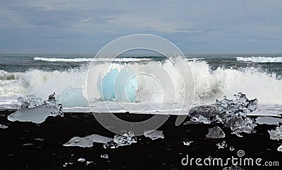 Glacier Lagoon icebergs on shore Stock Photo
